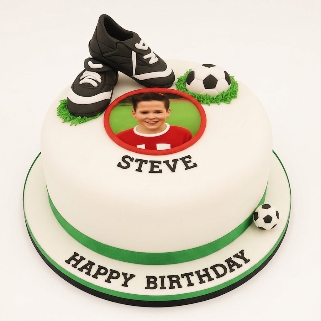 Football Birthday Cake with Photo & Boots