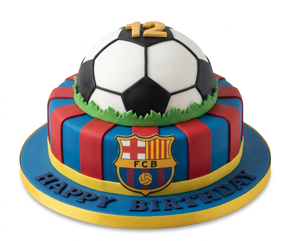 FC Barcelona Football Birthday Cake with Custom Age