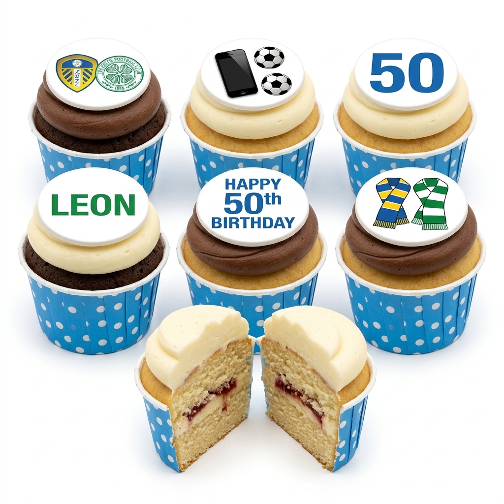 Football Fan Birthday Cupcakes with Custom Toppers