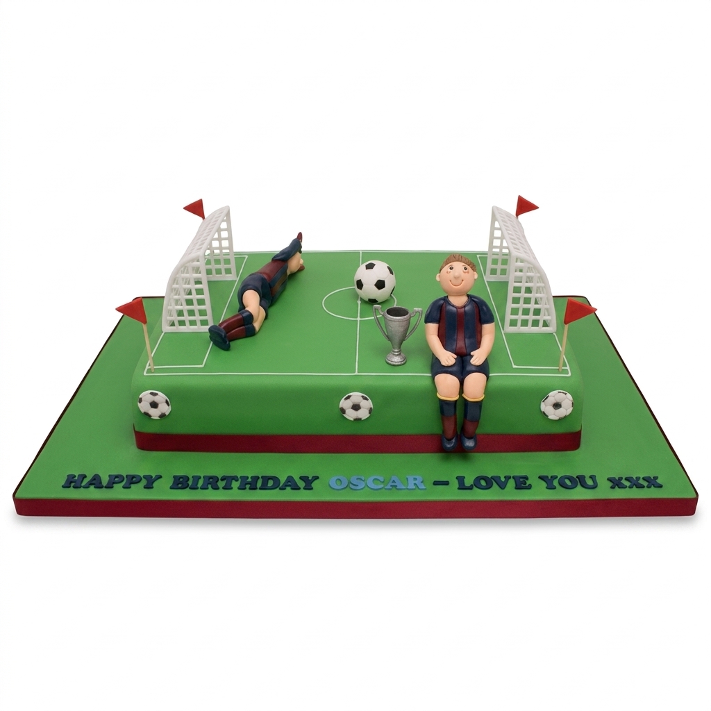 Football Pitch Birthday Cake with Players