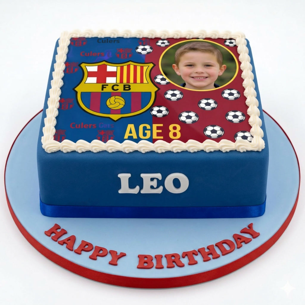 FC Barcelona Football Birthday Cake with Photo