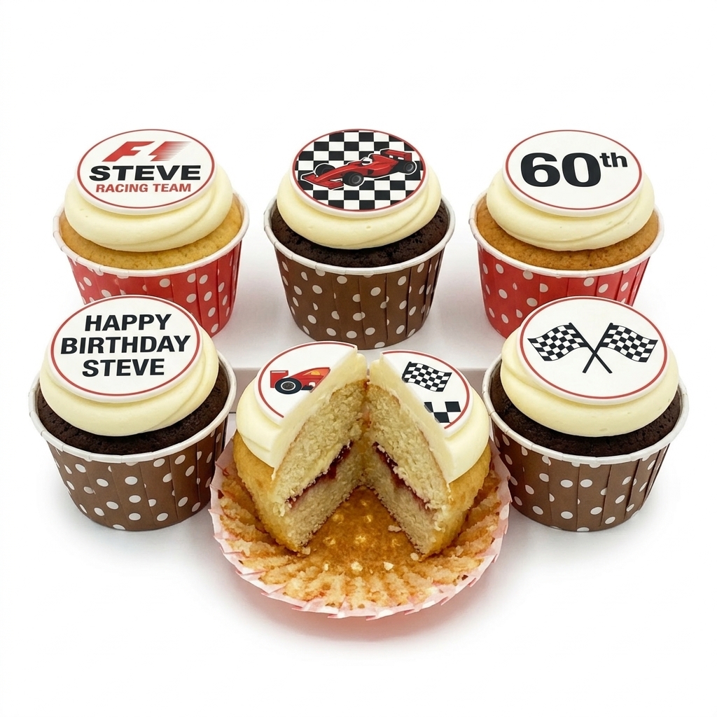 Racing Theme Birthday Cupcakes with Custom Age Topper