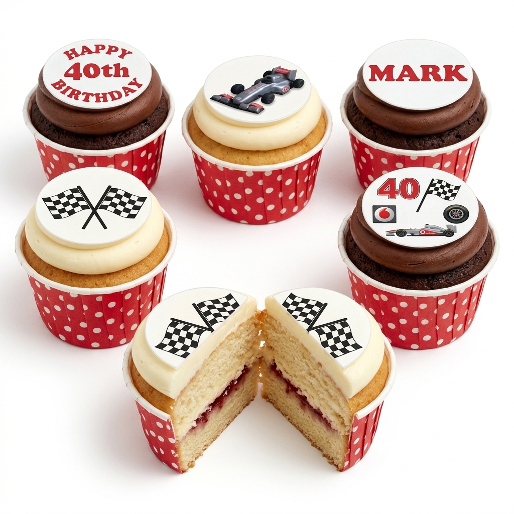 Racing Car Birthday Cupcakes with Custom Age