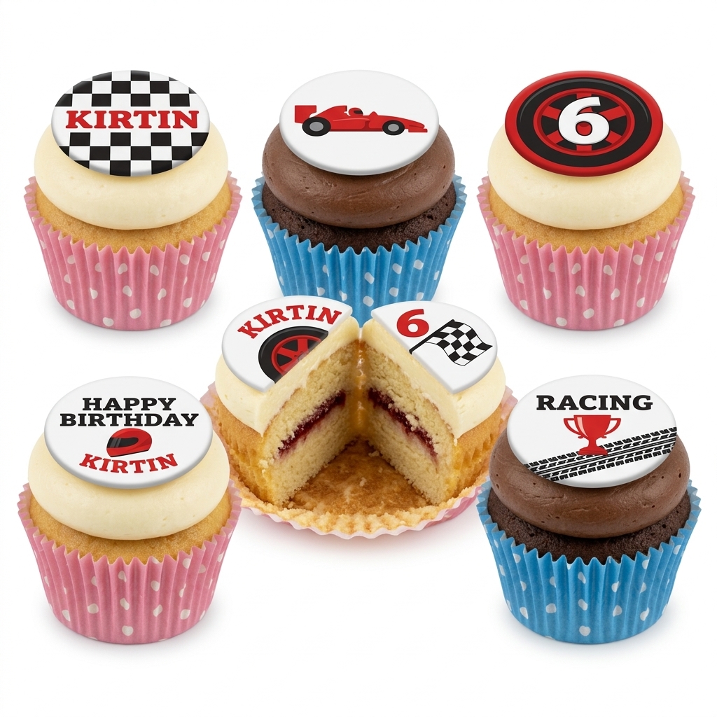 Racing Car Theme Birthday Cupcakes with Custom Toppers