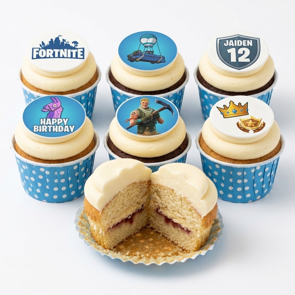 Fortnite Birthday Cupcakes with Custom Toppers