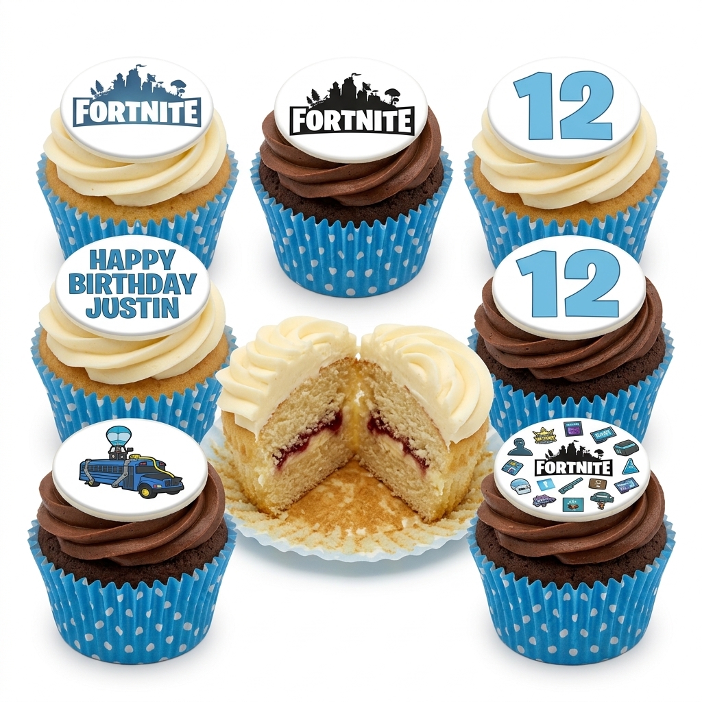 Fortnite Gaming Birthday Cupcakes with Custom Age & Name