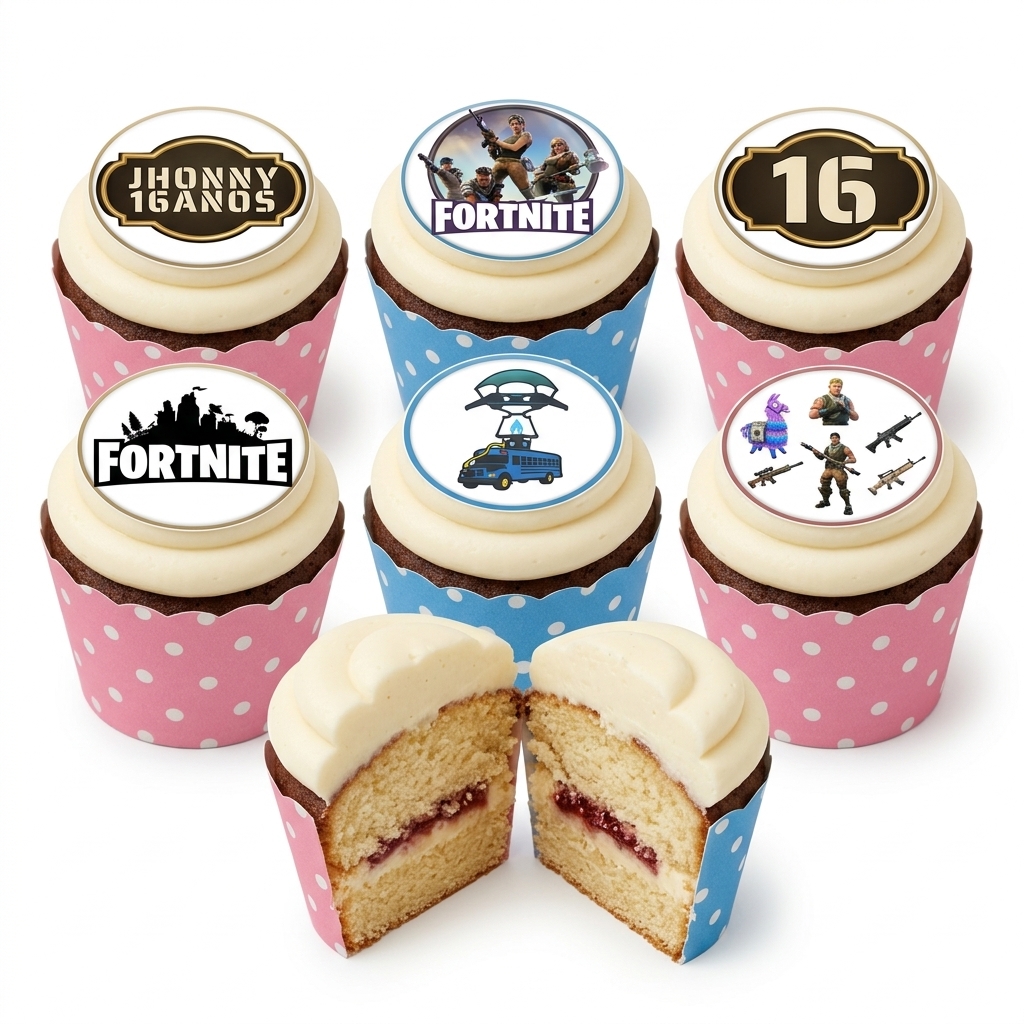 Fortnite Birthday Cupcakes with Custom Gaming Toppers