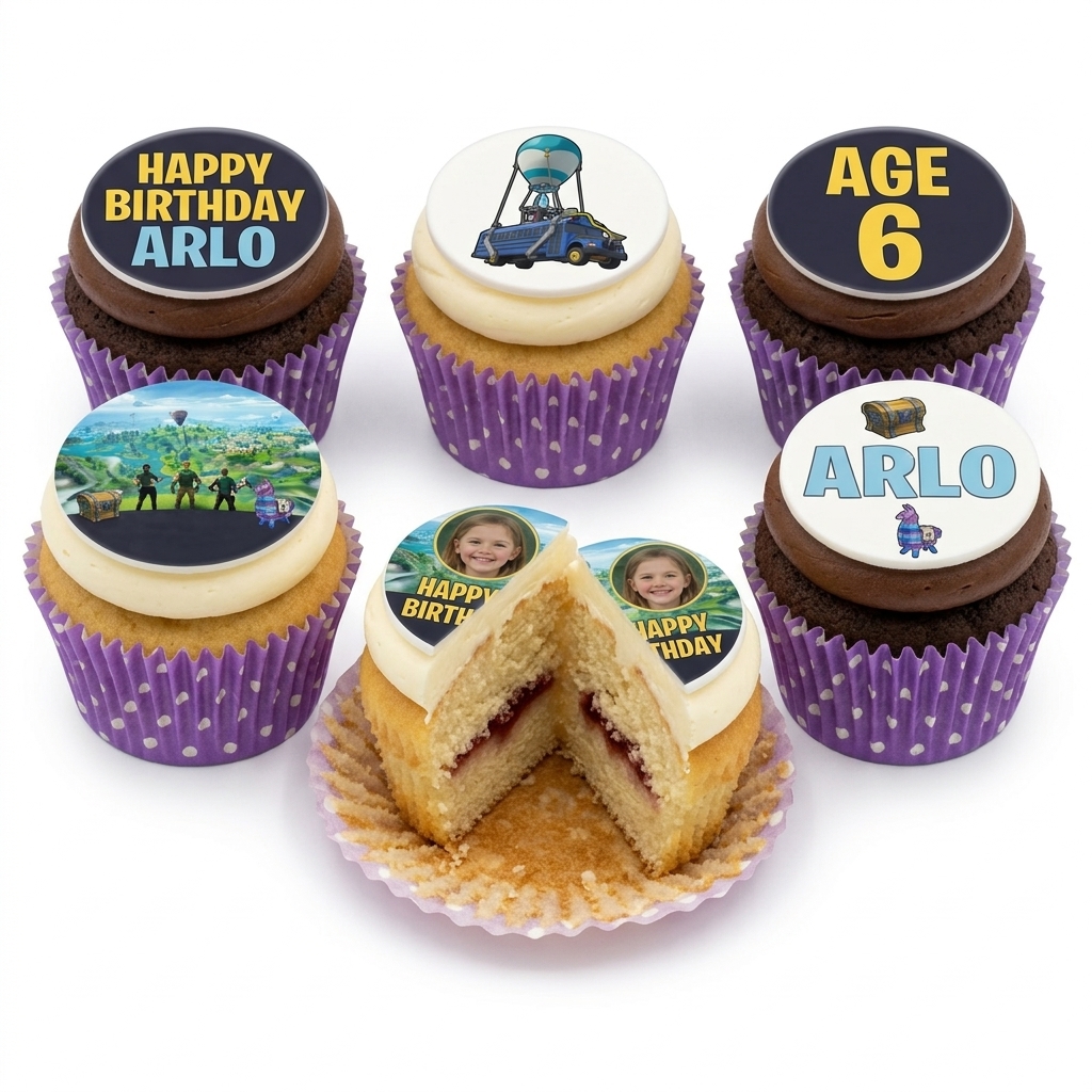 Fortnite Birthday Cupcakes with Custom Toppers