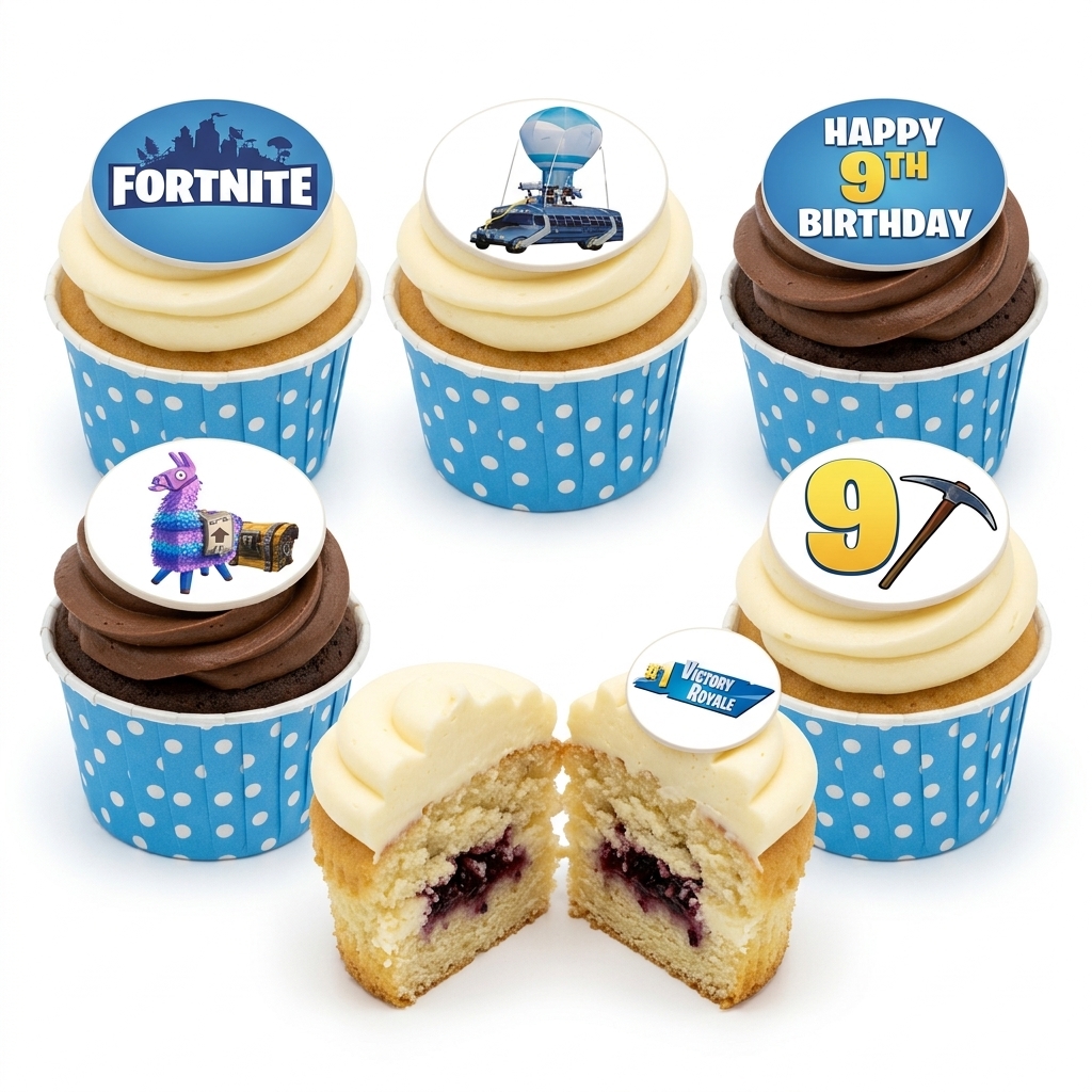 Fortnite Birthday Cupcakes with Custom Age Topper