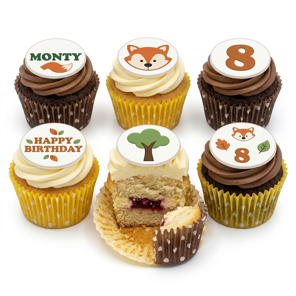 Fox Theme Kids Birthday Cupcakes with Custom Age