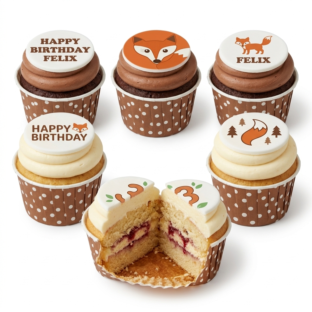 Fox Woodland Kids Birthday Cupcakes with Custom Age Topper