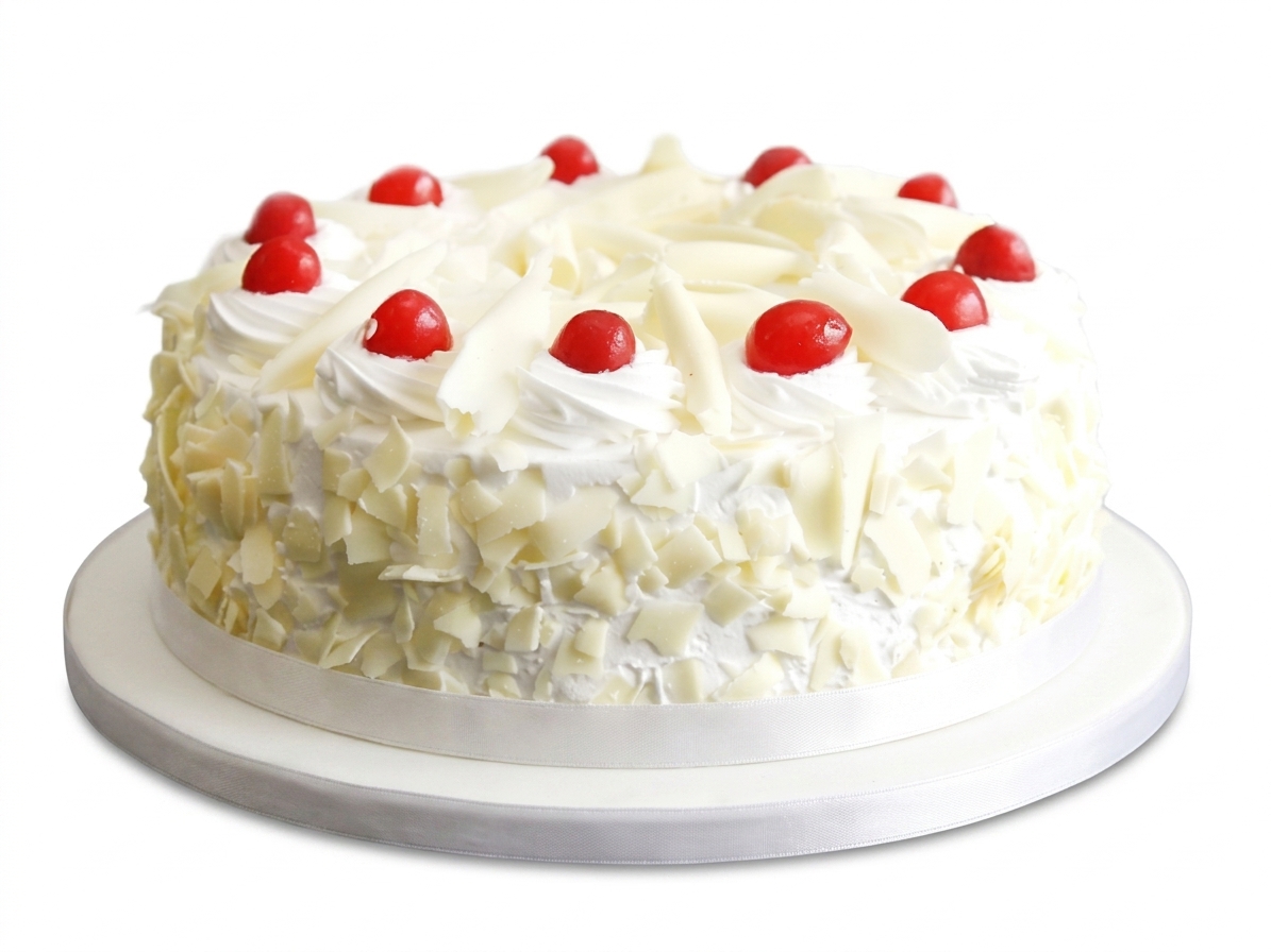 Classic Fresh Cream Birthday Cake with White Chocolate & Cherries