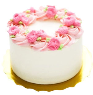 Fresh Cream Cake With Pink Frosting And Roses