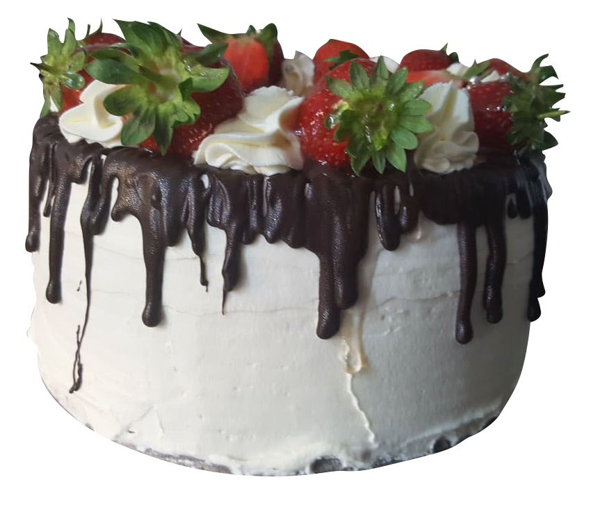 Fresh Cream Cake With Strawberries and Chocolate drip
