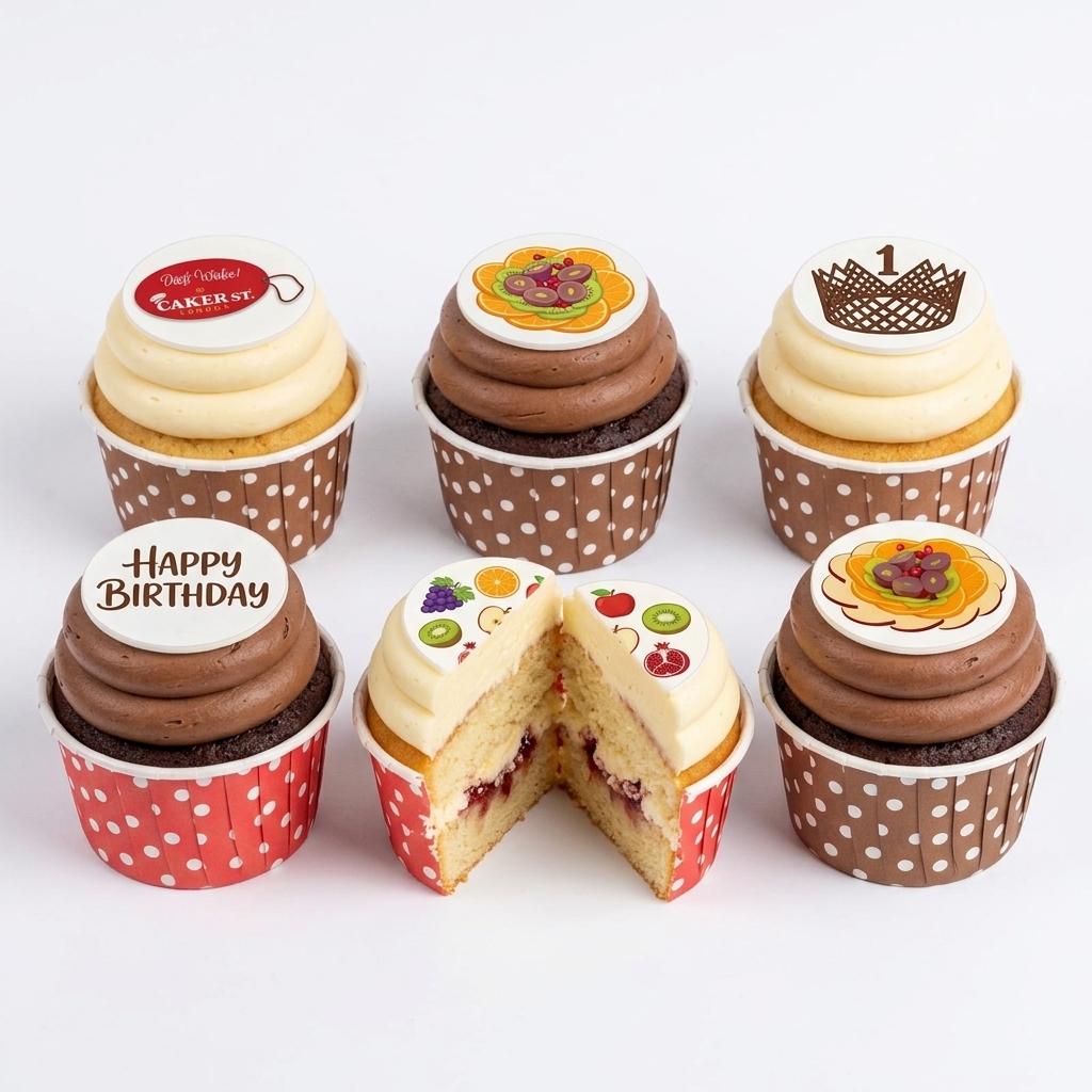 Birthday Cupcakes with Fruit & Custom Toppers