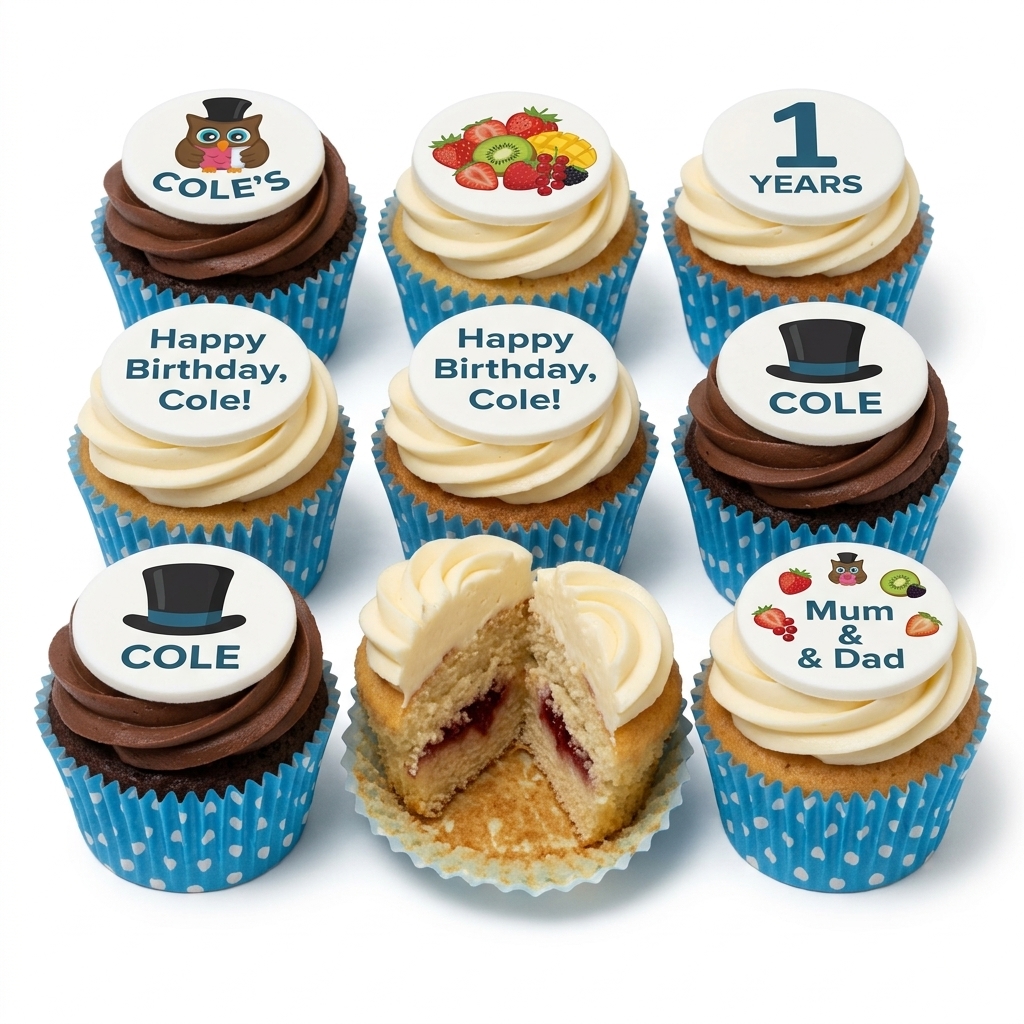 Personalised Kids Birthday Cupcakes with Custom Toppers