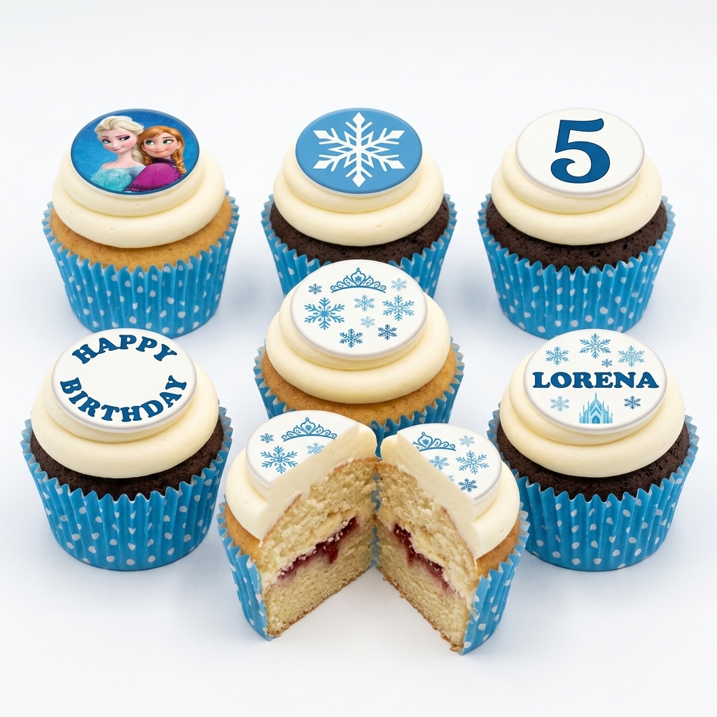 Frozen Birthday Cupcakes with Custom Toppers