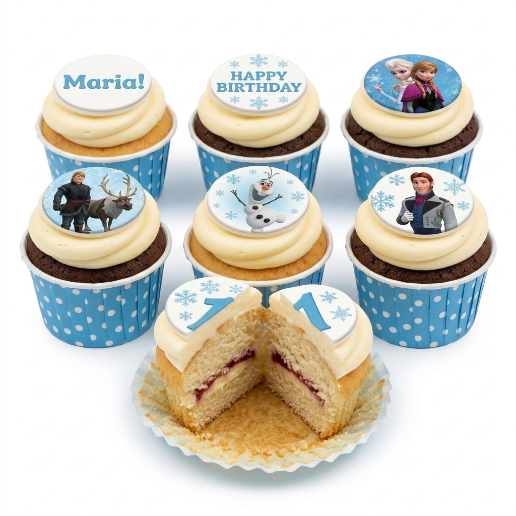 Frozen Theme Birthday Cupcakes with Custom Toppers