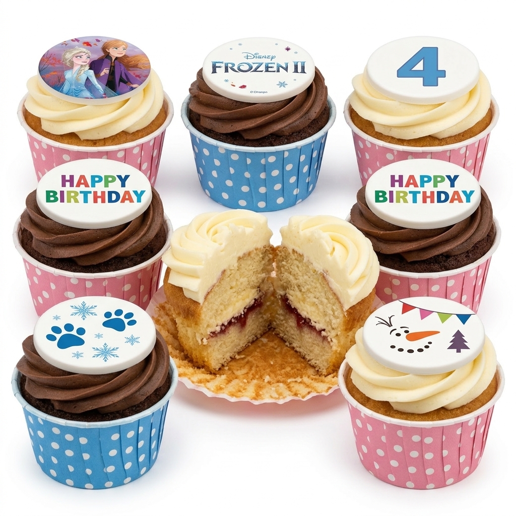 Frozen Birthday Cupcakes with Custom Age Topper