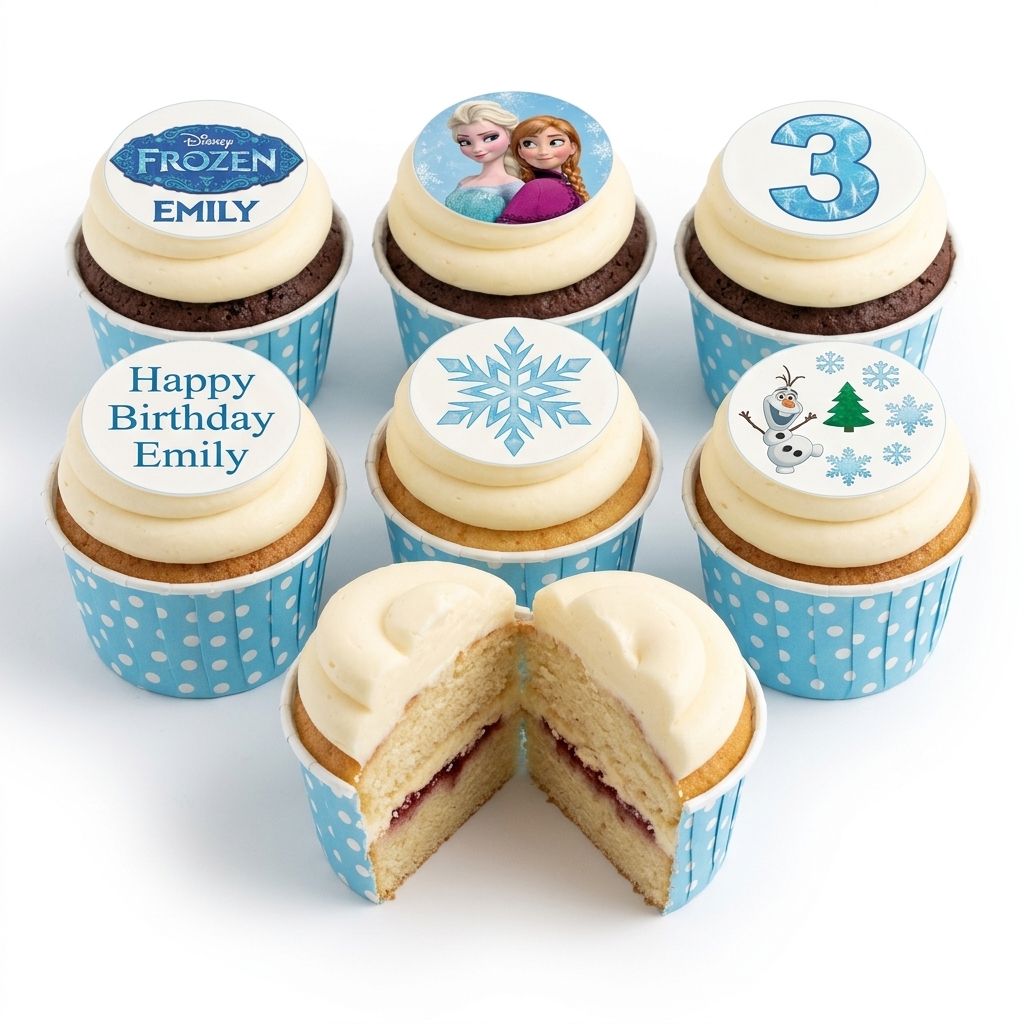 Disney Frozen Birthday Cupcakes with Custom Toppers
