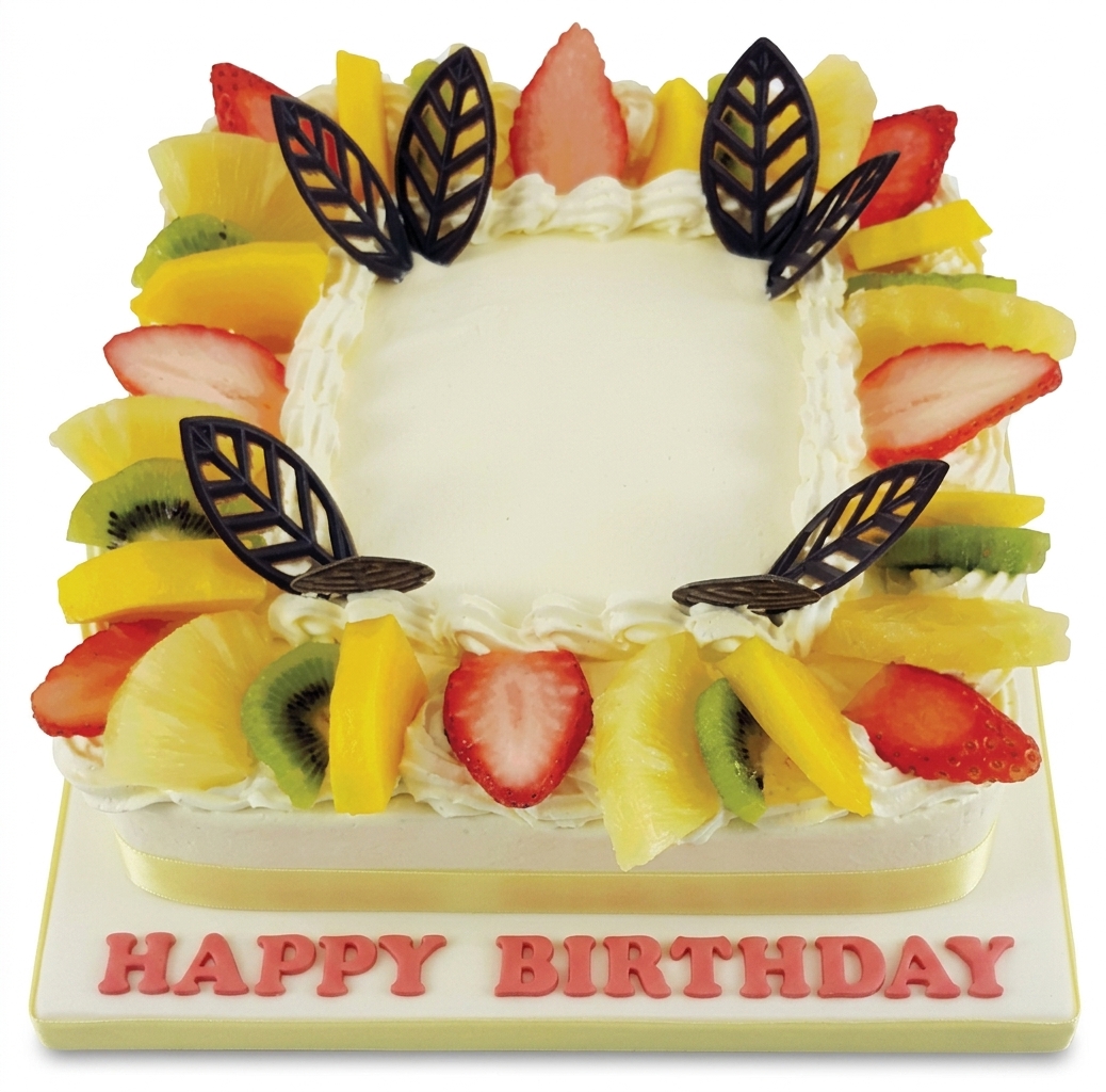 Fresh Fruit Birthday Cake with Chocolate Leaves