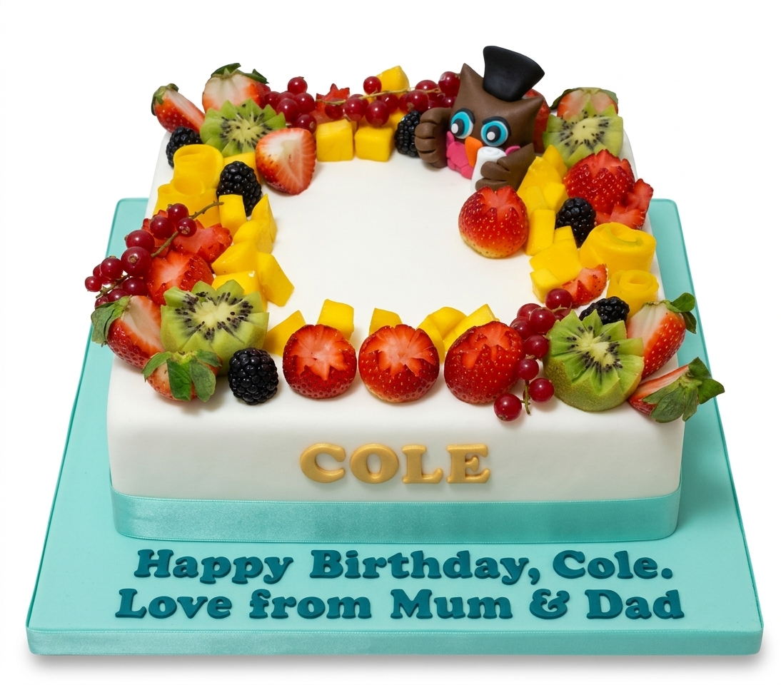 Fresh Fruit & Owl Birthday Cake