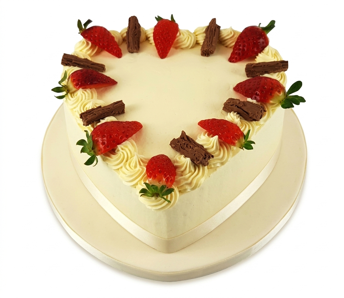 Heart Shaped Birthday Cake with Strawberries & Chocolate