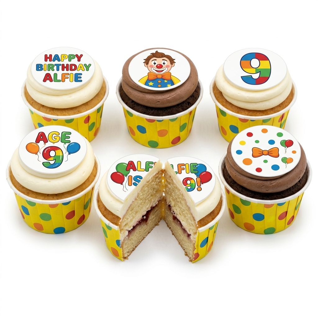 Fun Clown & Balloon Kids Birthday Cupcakes