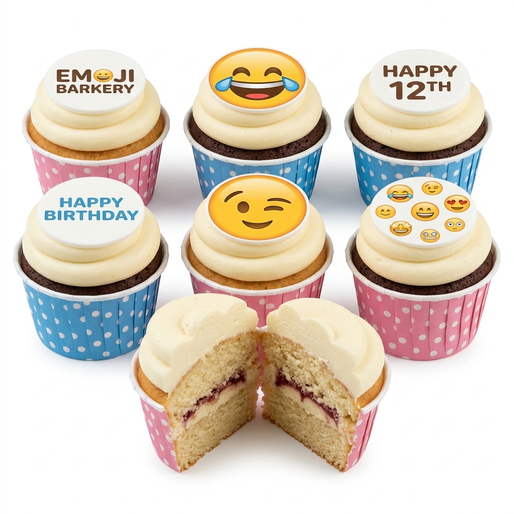Emoji Birthday Cupcakes with Custom Toppers