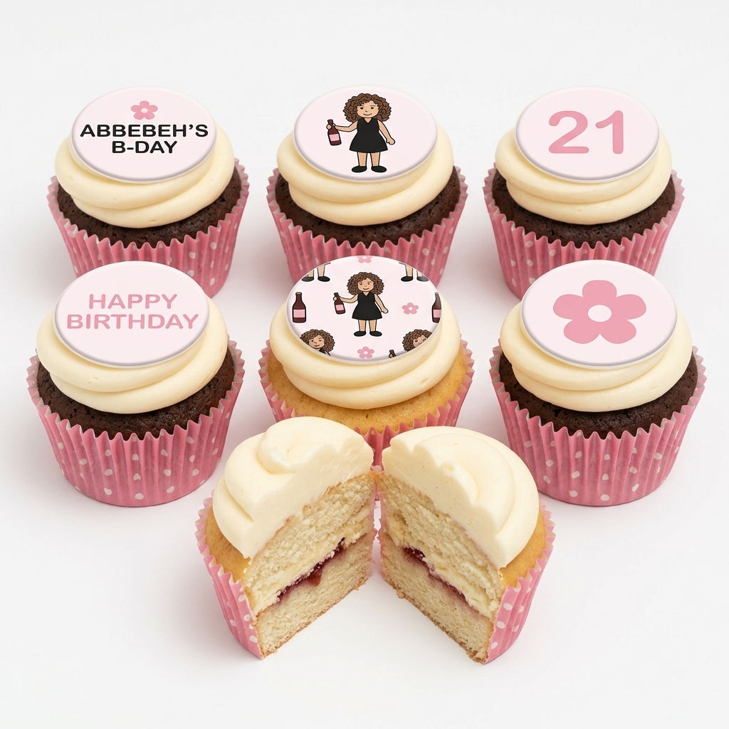 Adult Birthday Cupcakes for Her with Custom Toppers