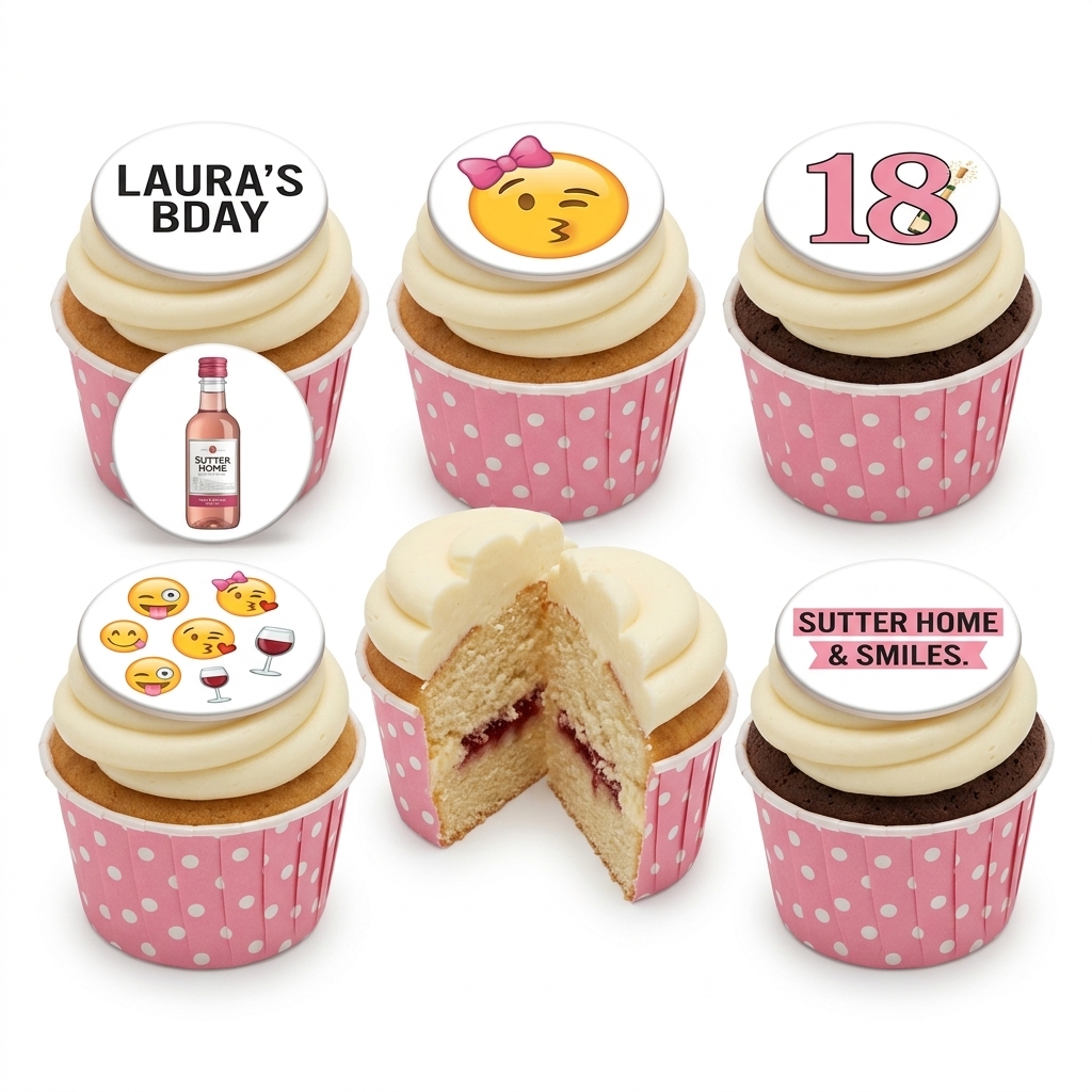Adult Birthday Cupcakes for Her with Wine & Emoji Toppers