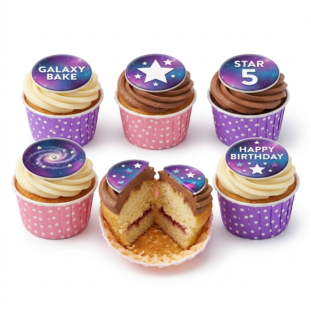 Galaxy & Stars Birthday Cupcakes with Custom Age Toppers