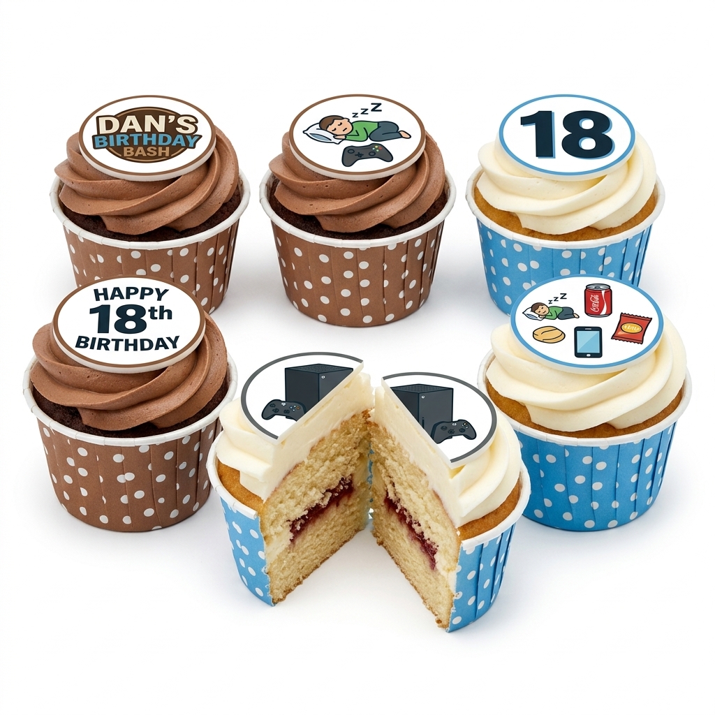 Gaming Birthday Cupcakes for Him with Custom Toppers