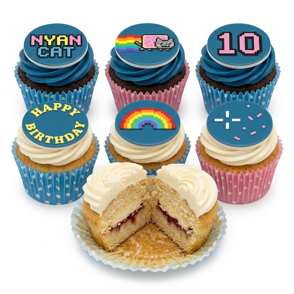 Pixel Art Birthday Cupcakes with Custom Age Topper