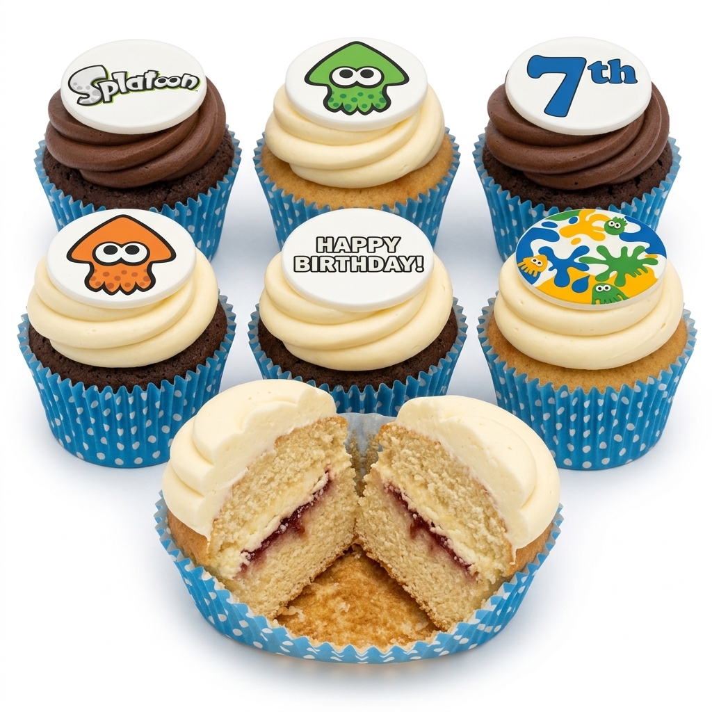 Splatoon Birthday Cupcakes with Custom Age Topper