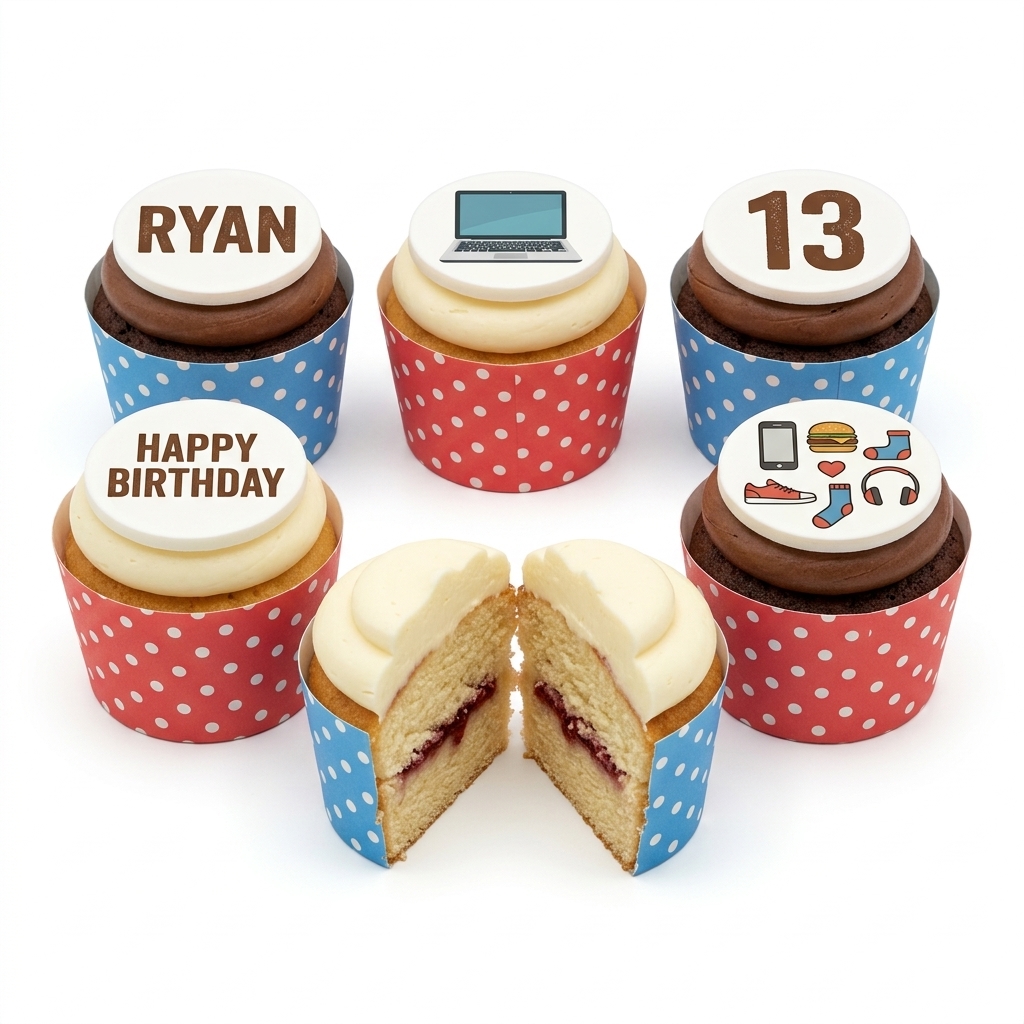 Teenage Birthday Cupcakes for Him with Custom Toppers