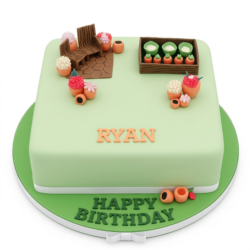Gardening Theme Birthday Cake with Custom Message