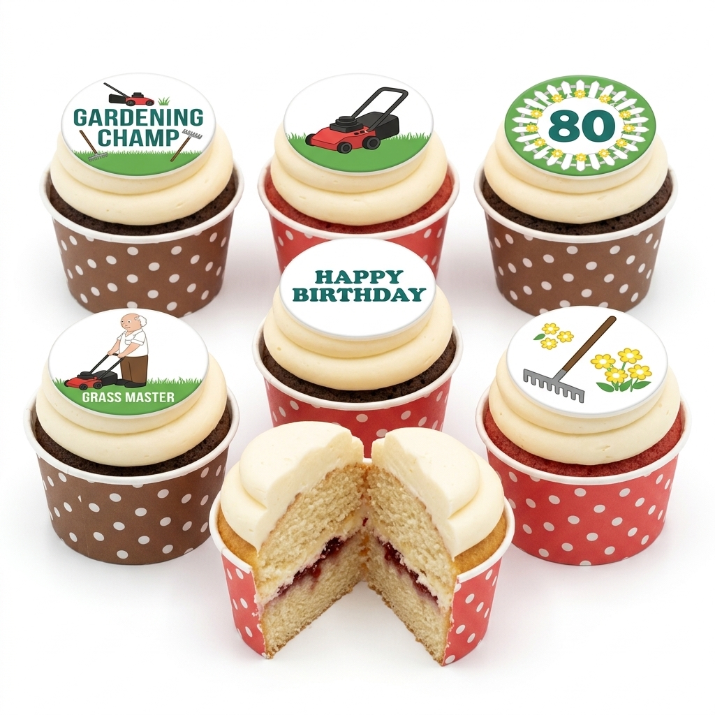 Gardening Theme Birthday Cupcakes with Custom Age Topper