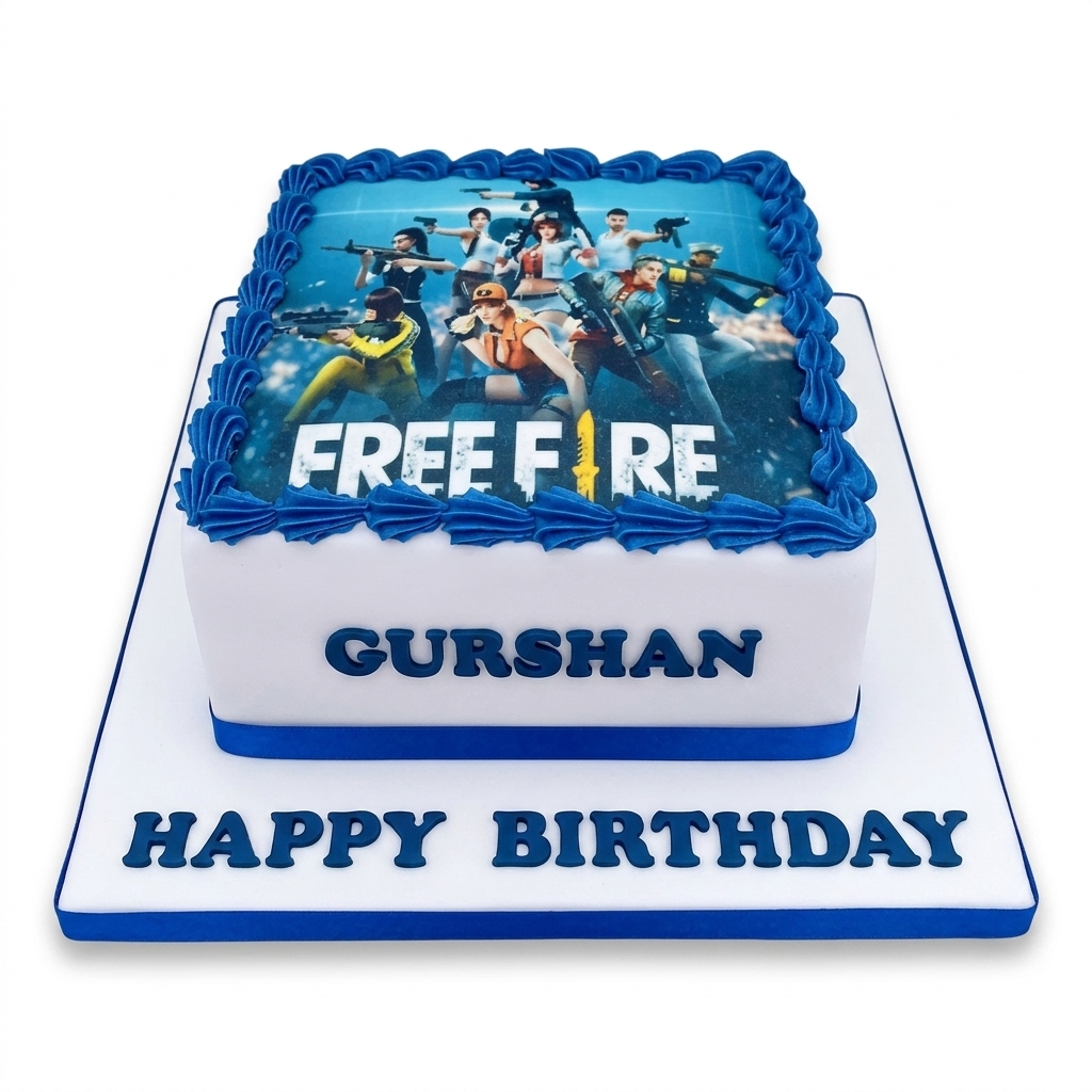 Free Fire Gaming Birthday Cake with Personalised Name