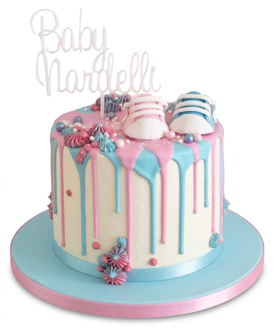Baby Shower Drip Cake with Adorable Baby Shoes