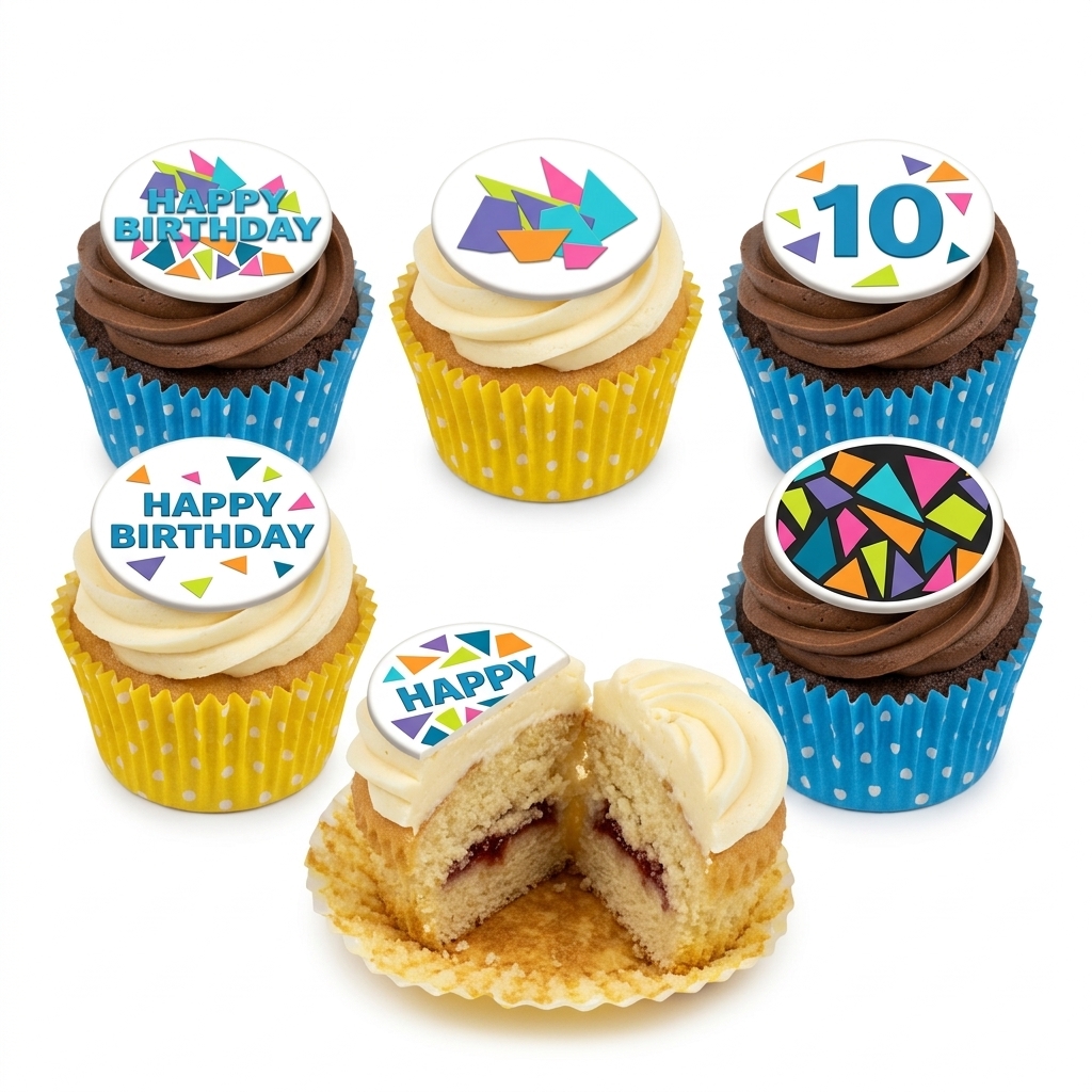 Geometric Fun Kids Birthday Cupcakes