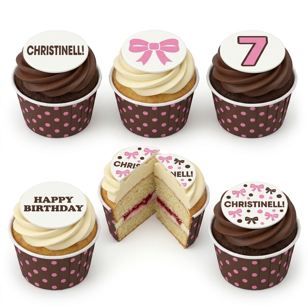 Pink Bow & Polka Dot Birthday Cupcakes