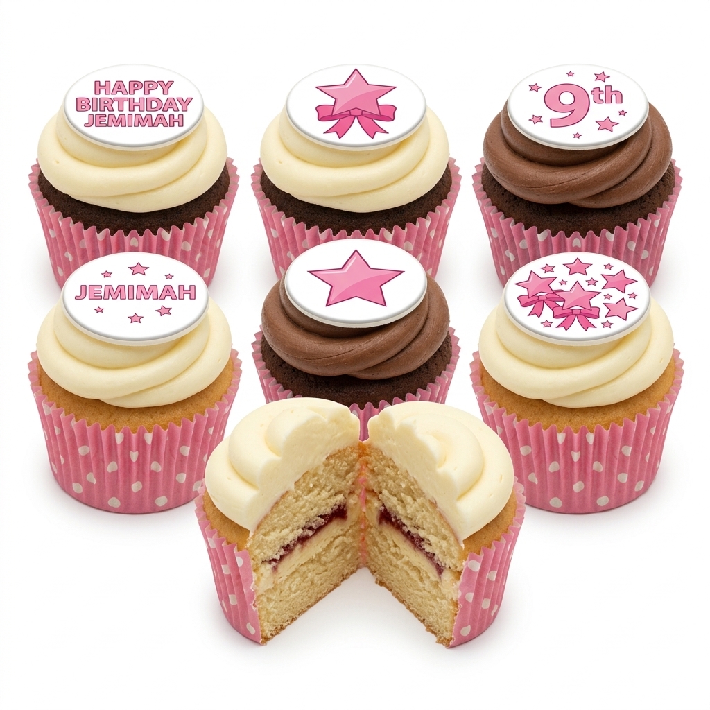 Pink Star Birthday Cupcakes with Custom Age Topper