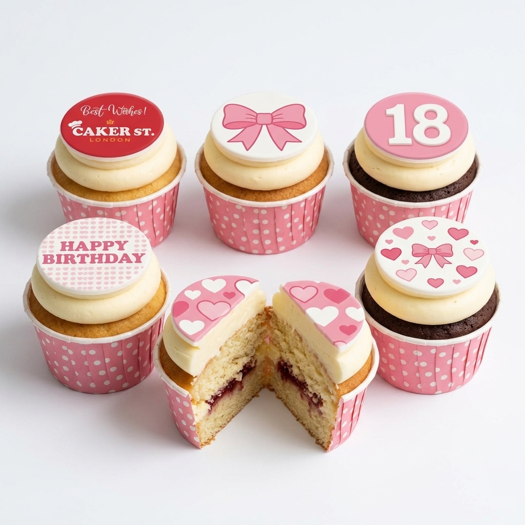 Pink Bow & Hearts Birthday Cupcakes for Her