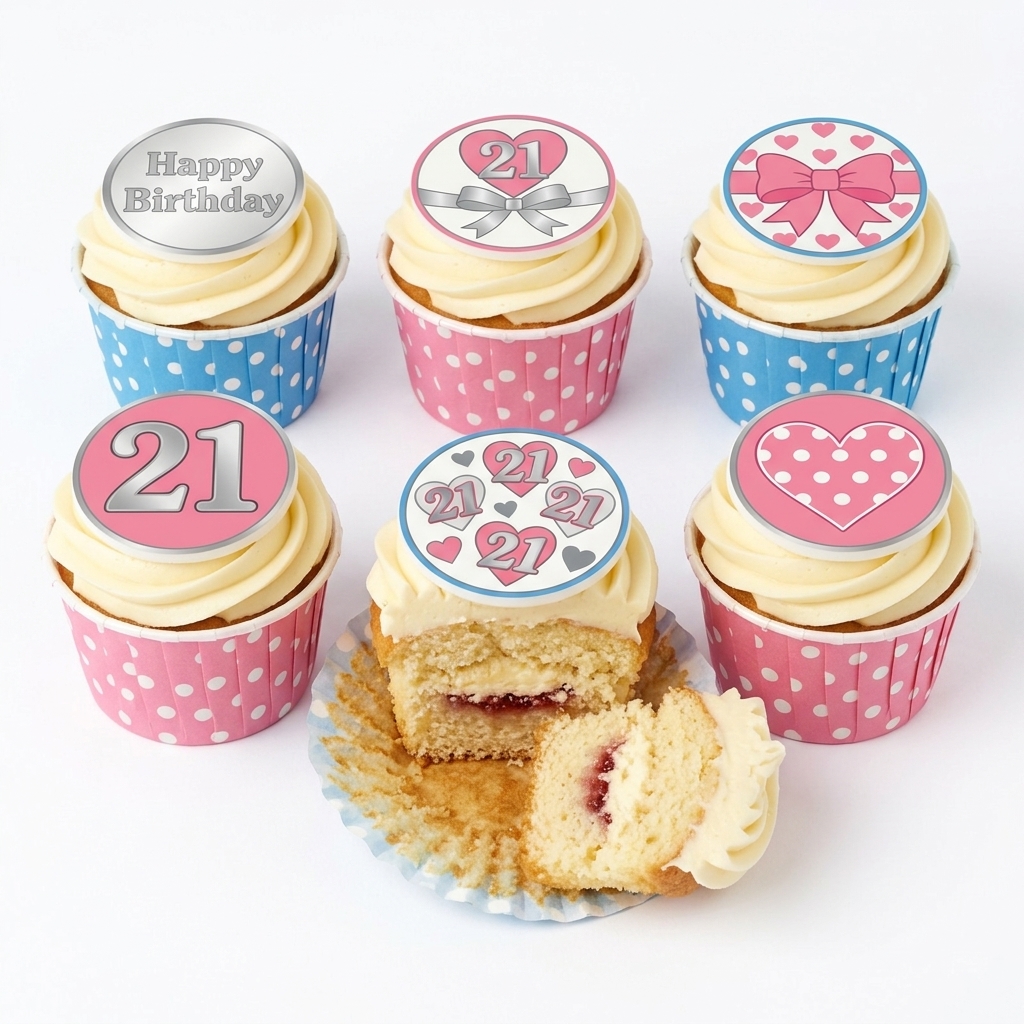 Pink & Blue Polka Dot Ladies Birthday Cupcakes