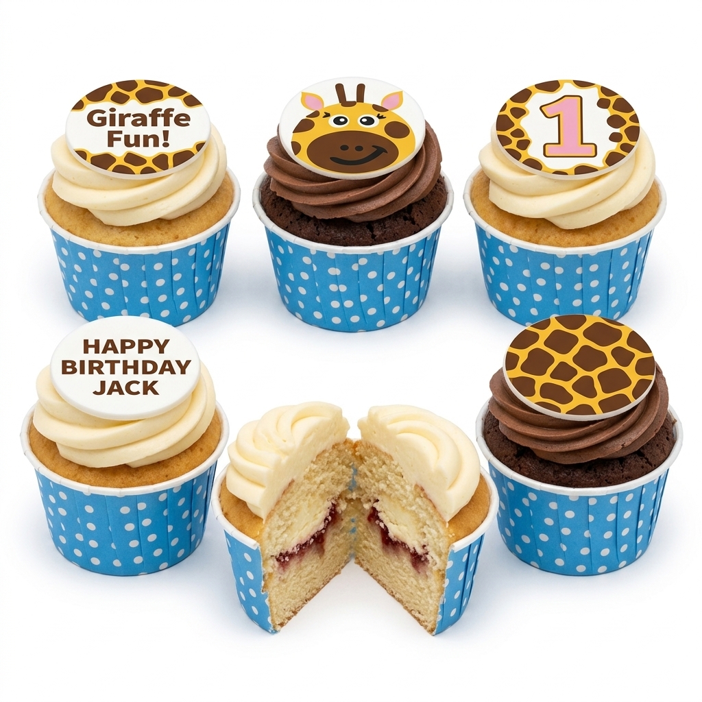 Giraffe Theme Birthday Cupcakes for Kids
