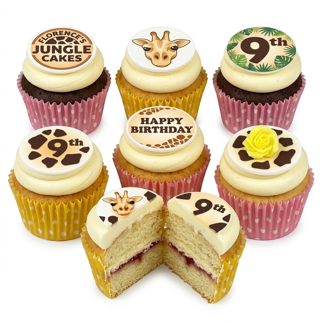 Jungle Safari Birthday Cupcakes with Custom Age Toppers