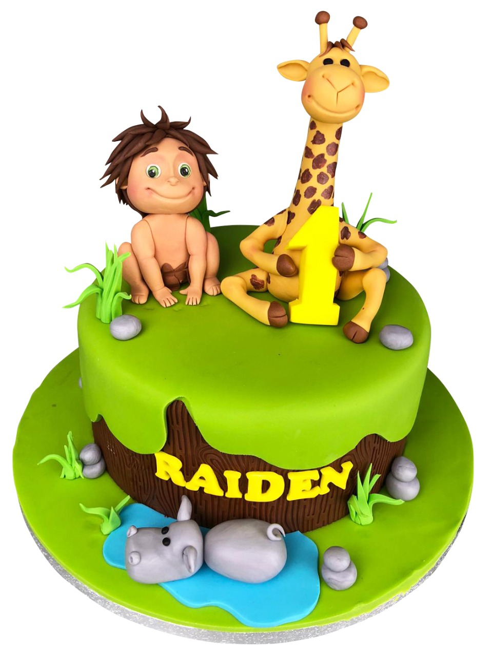 Giraffe and Arlo Topped Jungle Theme Birthday Cake for Kids