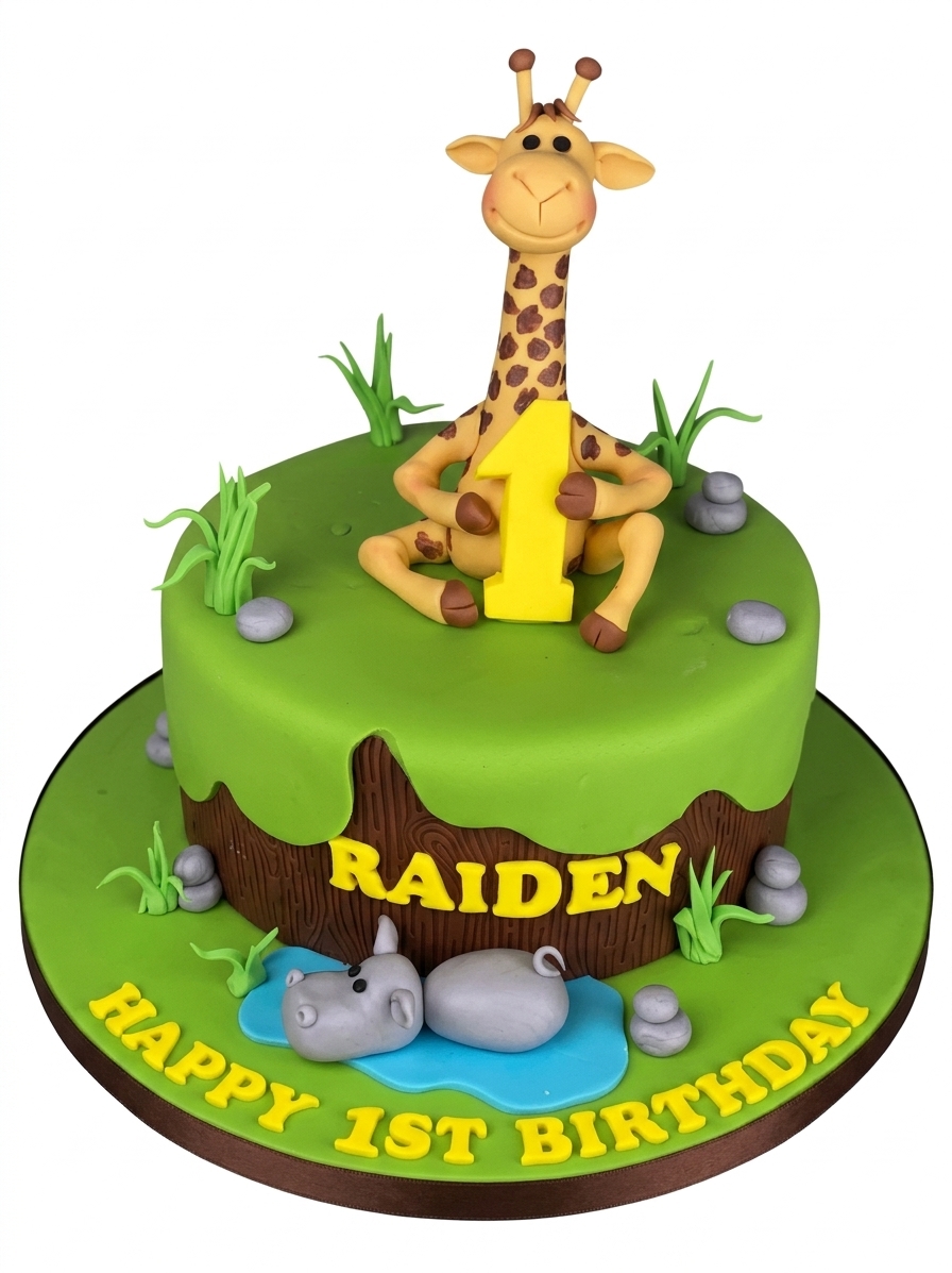 Jungle Safari 1st Birthday Cake
