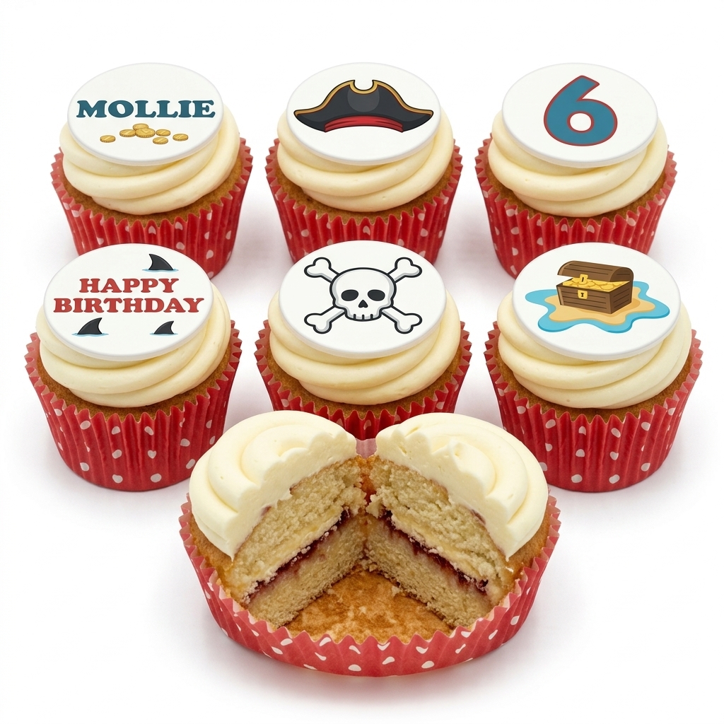 Pirate Theme Birthday Cupcakes with Custom Toppers